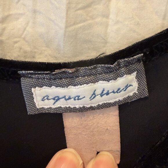 Aqua Blues Dress Crushed Black Velvet Maxi Dress Size Large Whimsigoth Fairy - Picture 5 of 11